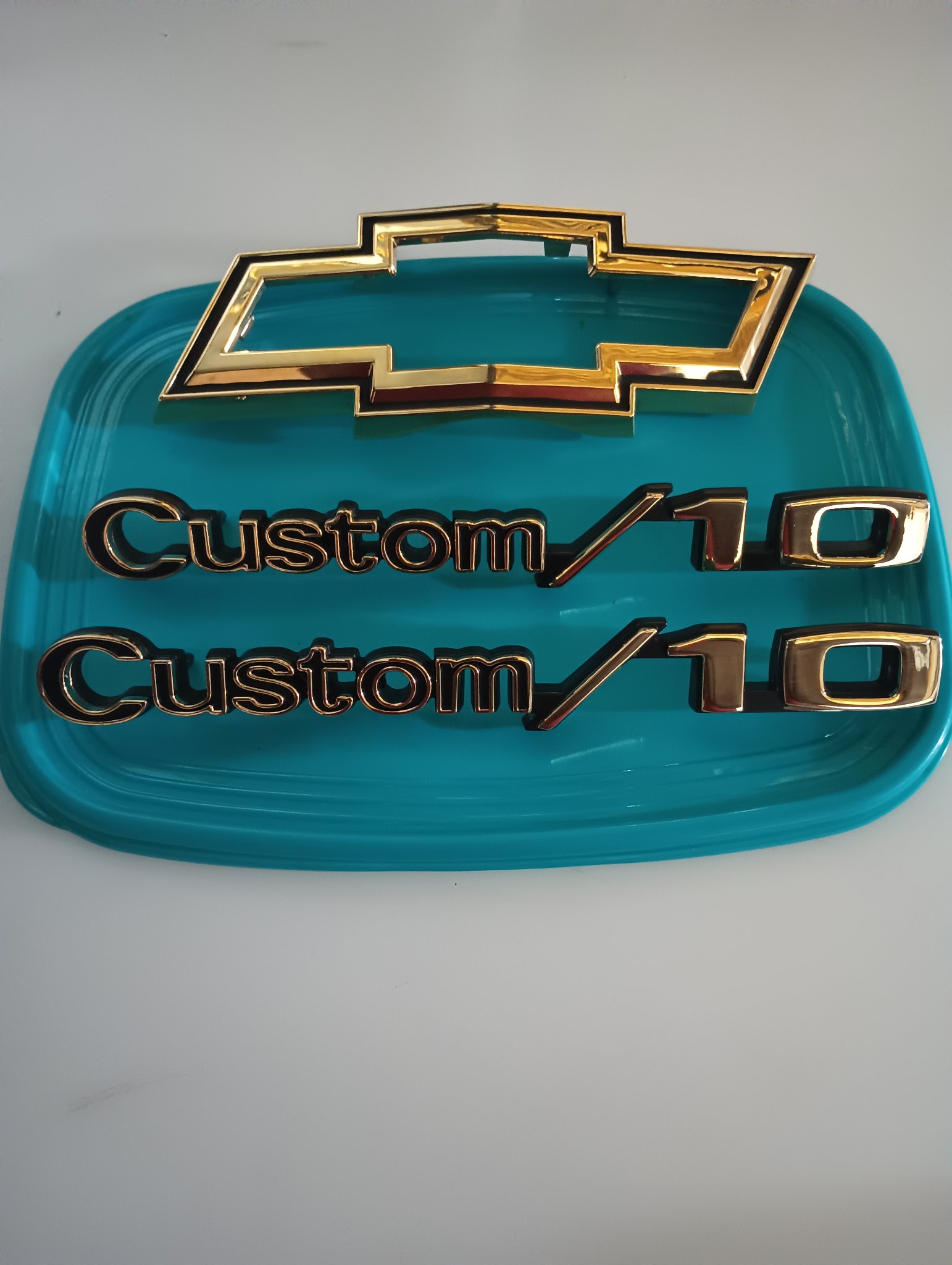 ChromeKarats gold plating work — Gold Chevy Custom/10 Emblem Set